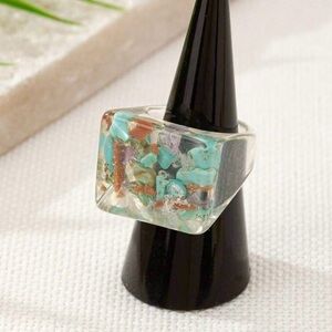 Multicolor Clear and Blue Acrylic Statement Ring